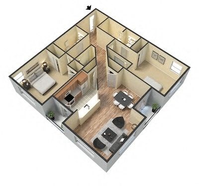 Floor plan for 2 beds, 2 baths, 1090 sqft